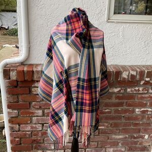 Beautiful Fringed Plaid Wrap Shawl One Size